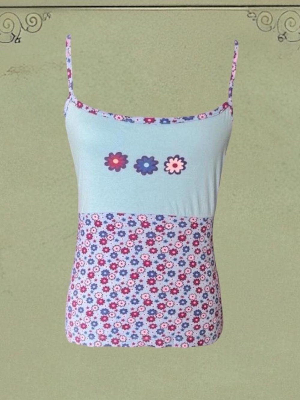 Blue Floral Spaghetti Strap Tank Top